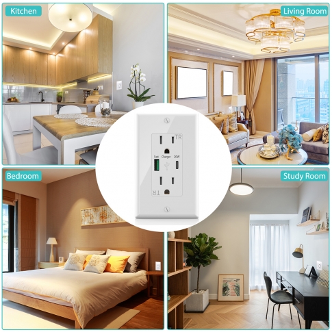 USB Outlet 20W PD 3.0 QC 3.0, Outlet with USB Type C, Power Delivery & Quick Charge, 15 Amp TR Receptacle, Smart Chip High Speed Charging for iPhone 13 Pro Max, 12, iPad, Samsung, Google 1-Pack