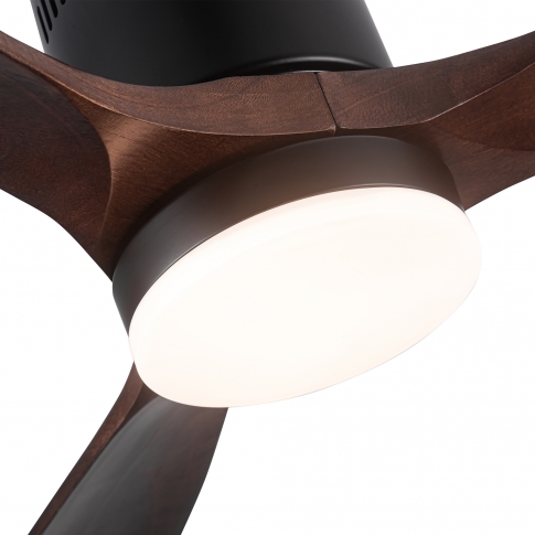 Semi Flush Ceiling Fan with Integrated LED Light in Solid Wood Blade