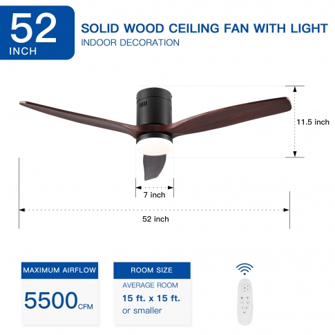 Adjustable Light 52 In.Intergrated LED Low Profile Ceiling Fan with Dimmable Light