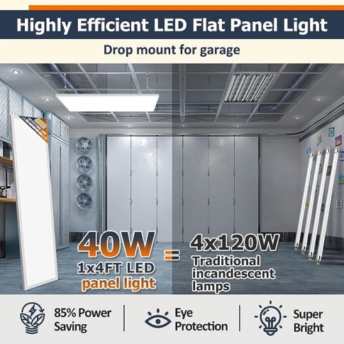 1x4 Led Flat Panel Light Surface Mount Ceiling Light, 5CCT 3000K/3800K/4500K/5200K/6000K Dimmable, 24W/30W/40W 4980LM Edge-Lit, Flush Mount or Drop Ceiling for Office Kitchen Garage, White 2-Pack